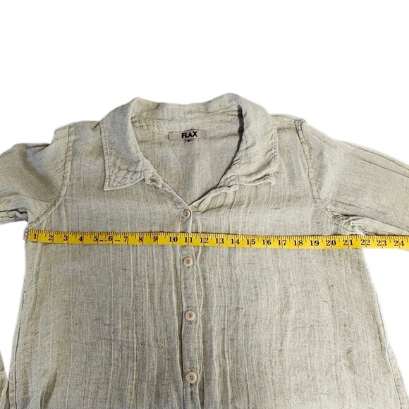 FLAX Womens Button Up Long Sleeve Shirt, Linen Cotton Blend, V-Neck, Collared, M - Picture 7 of 8